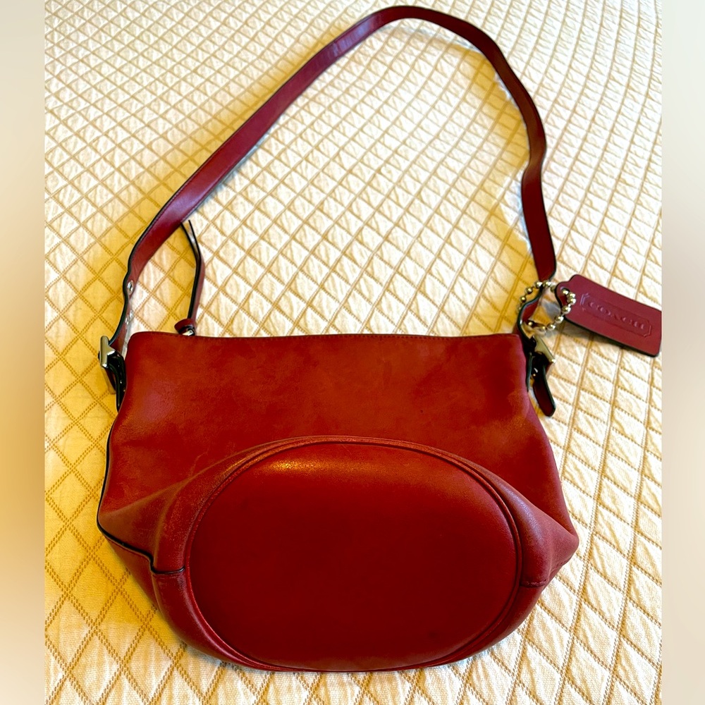 Coach red leather bucket crossbody purse
